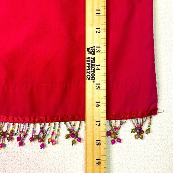 Beaded Fringe Set Festive Red Cut-off Shirt Sleeveless Blue Mini Skirt Denim  Sm - Picture 8 of 15